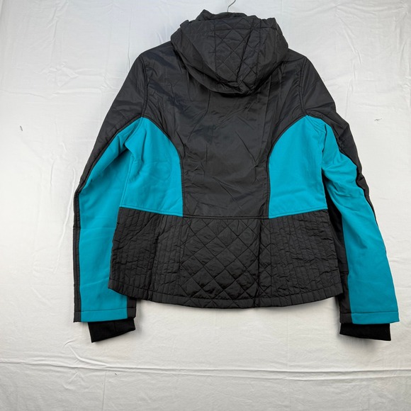 Hawke‎ & Co Sport Womens Black Turquoise Quilted Hooded Jacket Size Large - Picture 3 of 6